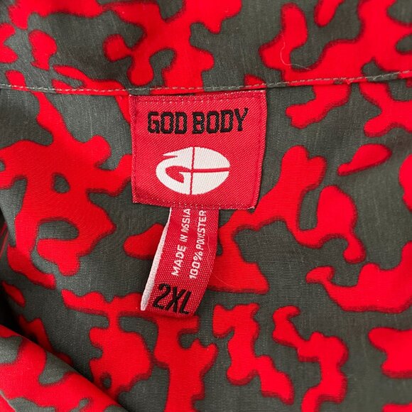 GB God Body Shirt Mens 2XL Red Grey Button Up Camp Collar Camo Y2k Streetwear - Picture 9 of 10